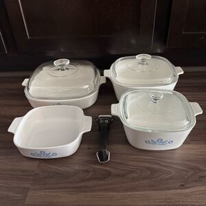 Vintage Corning Ware Cornflower Blue Baking & Cookware 8 Piece Set Lids & Handle